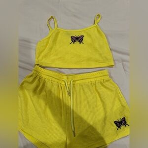 Fashion Nova Yellow Butterfly Top and Shorts Set
